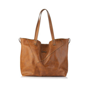 Mala em pele grande de ombro camel