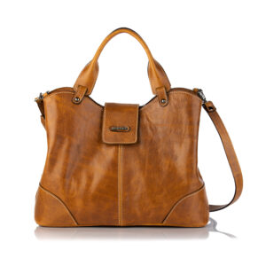 Mala em pele grande de ombro camel