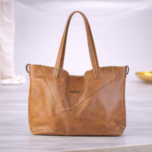 Mala em pele grande de ombro camel