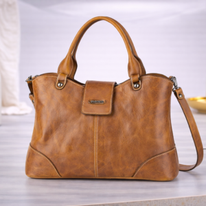 Mala em pele grande de ombro camel