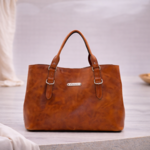 Mala em pele média de mão camel