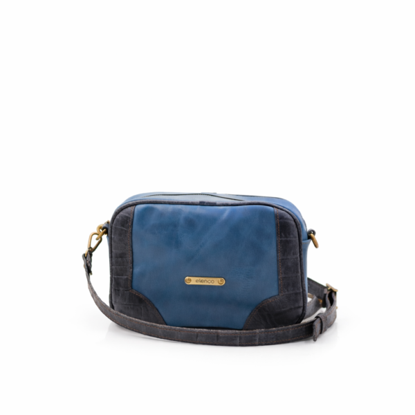 Mala em pele pequena a tiracolo azul