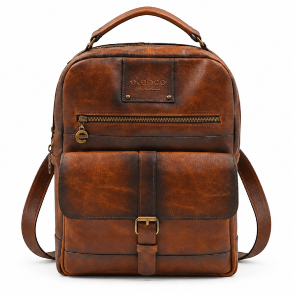 Mochila em pele camel
