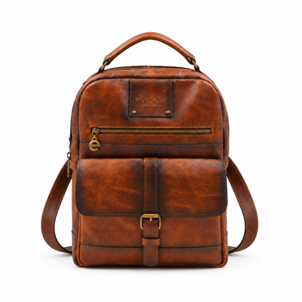 Mochila em pele camel
