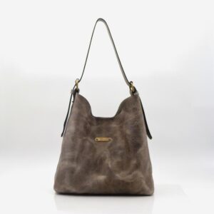 Mala em pele de ombro grande cinza