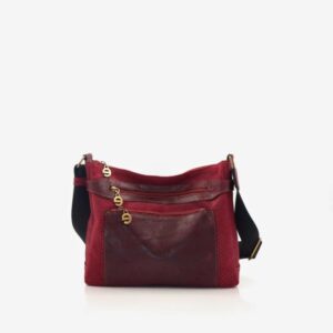 Mala em pele média a tiracolo bordeaux