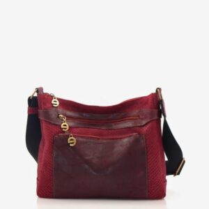 Mala em pele média a tiracolo bordeaux