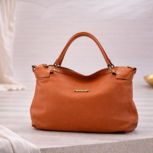 Mala em pele camel de duas alças de mão