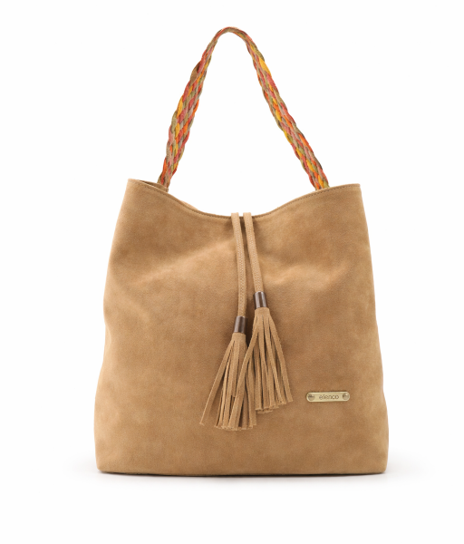 Mala de ombro grande em camurça bege