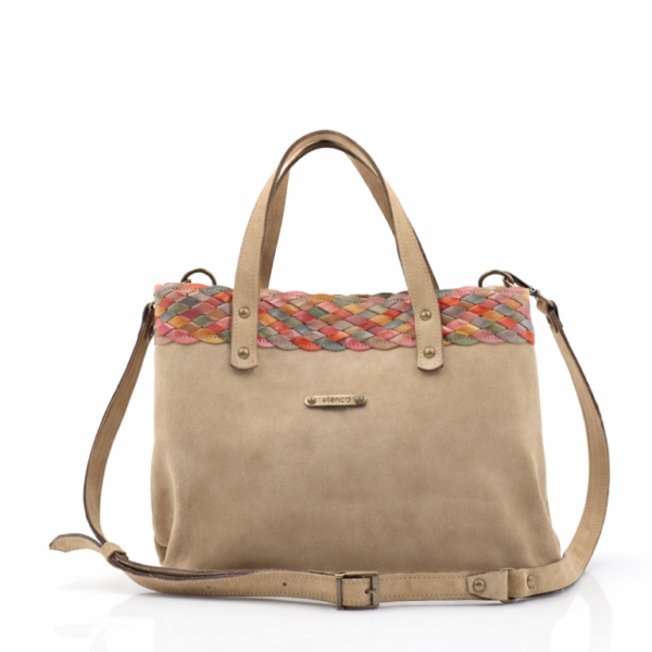 Mala em camurça média de mão bege