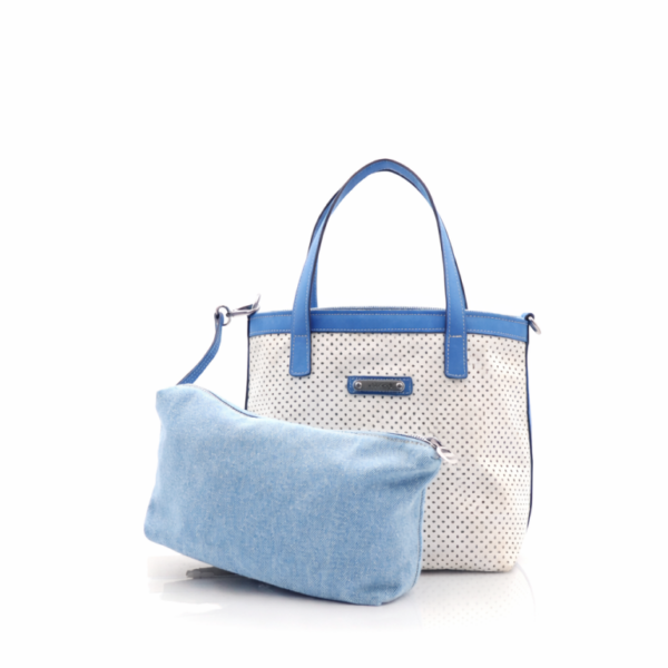 Mala de mão azul com bolsa