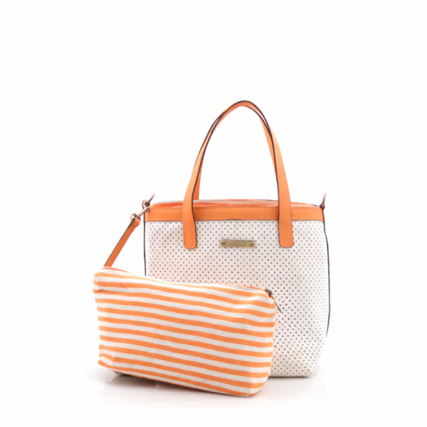 Mala de mão laranja com bolsa