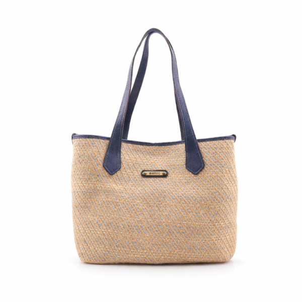 Mala em ráfia bege com alça de pele