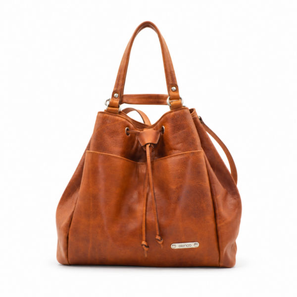 Mochila grande em pele camel