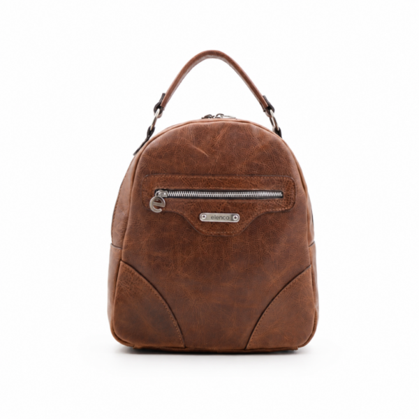 Mochila média em pele castanha
