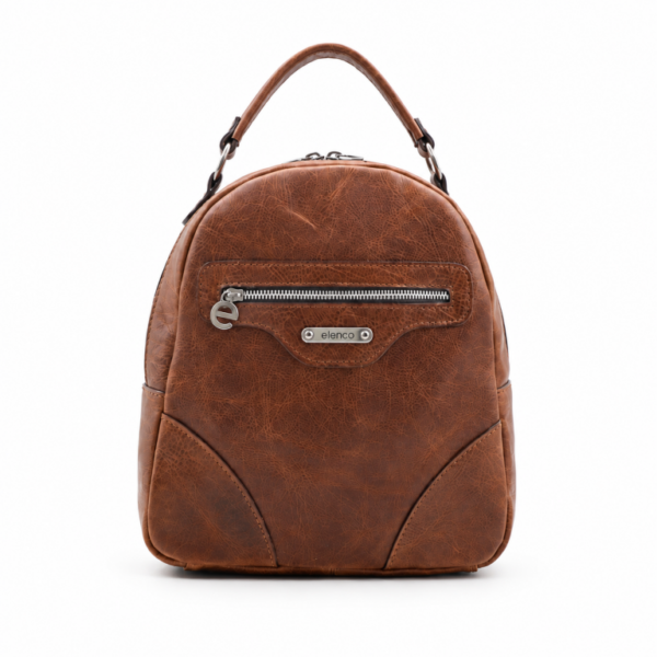 Mochila média em pele castanha